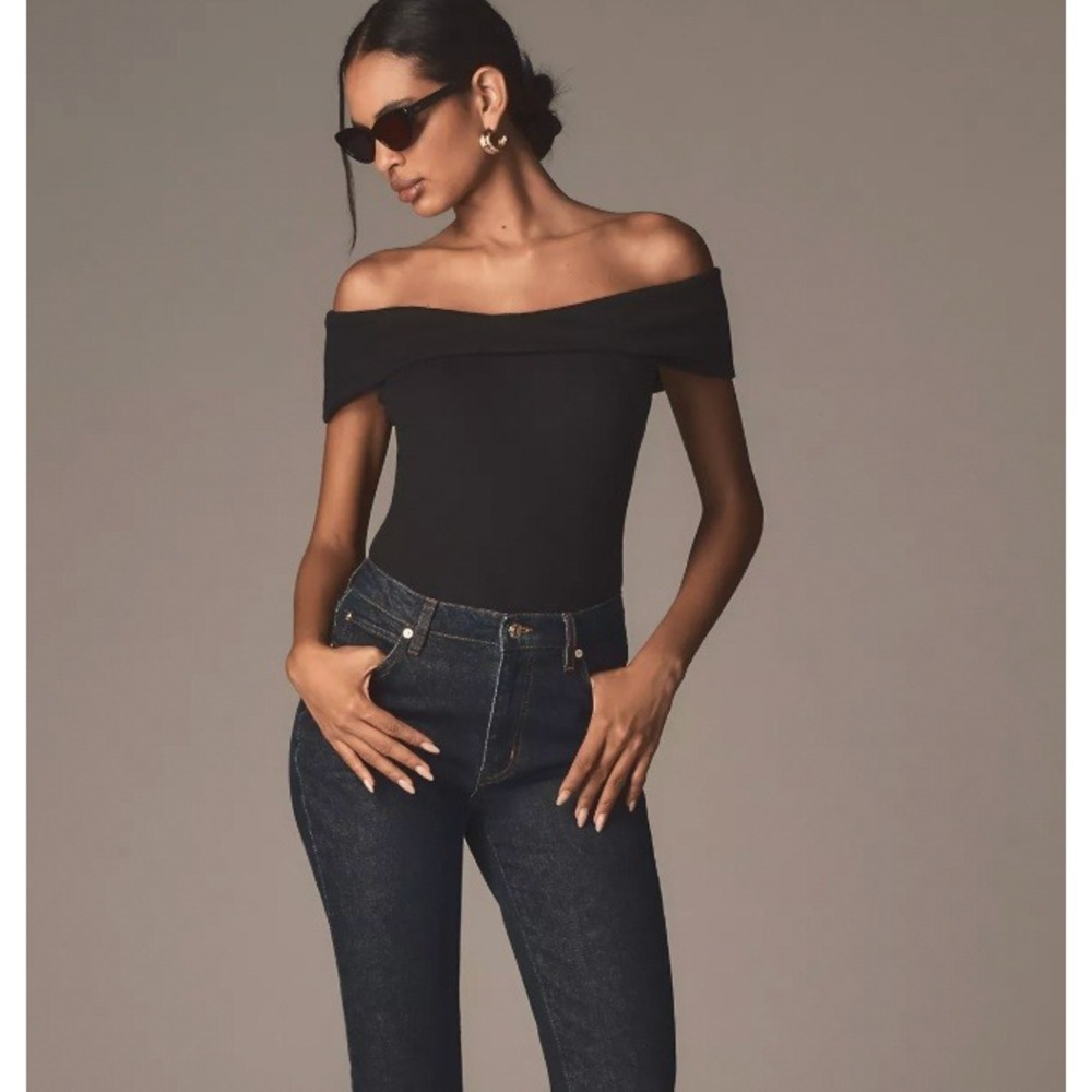 Pilcro Anthropologie Top Women L Romantic Boho 90s Black Ribbed Off The Shoulder
